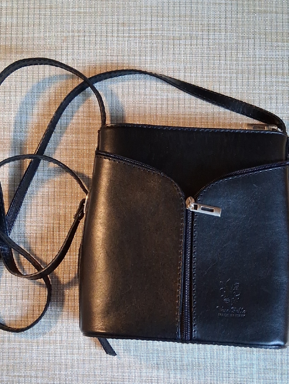 Black Leather Crossbody Bag with Front Zip